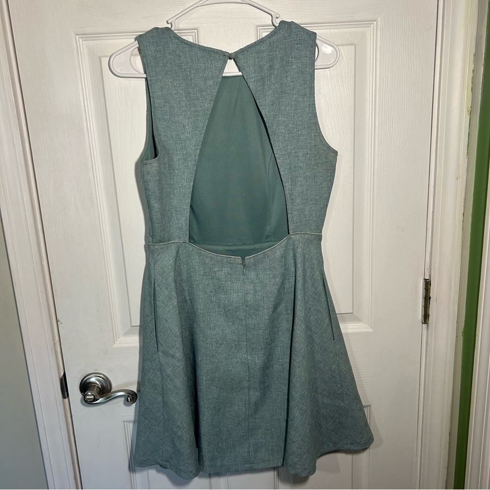 Lulu's Winsome Backless Skater Mini Dress Mint Blue Pockets Fit & Flare Medium - Picture 6 of 15